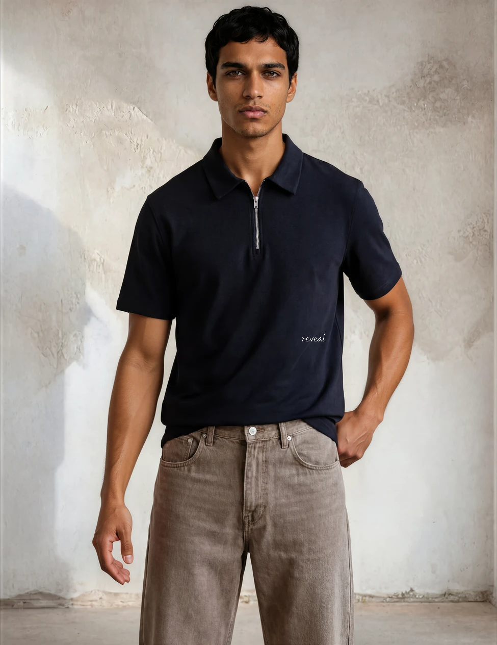 POLO IN COTONE CON ZIP A TRE QUARTI