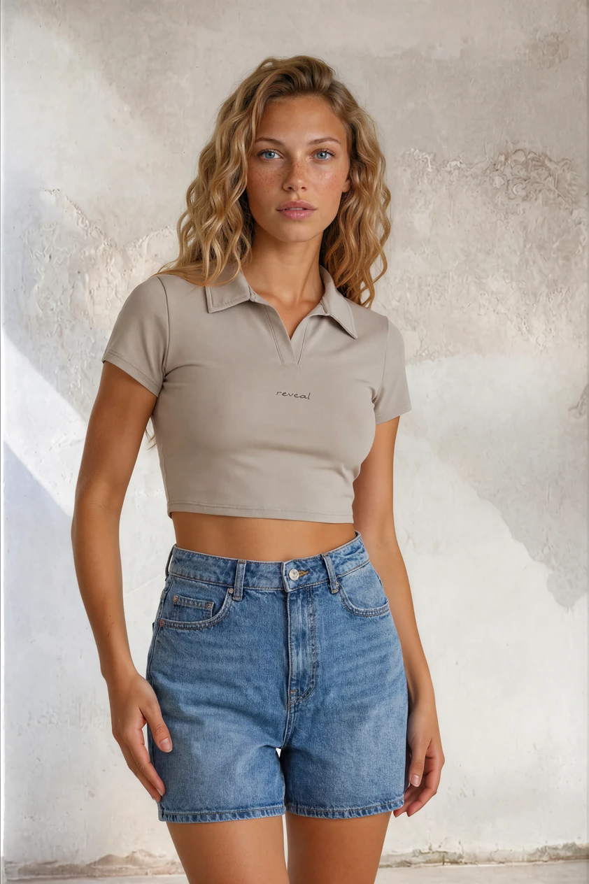 TOP CROPPED CON COLLO REVERS E SCOLLO A V
