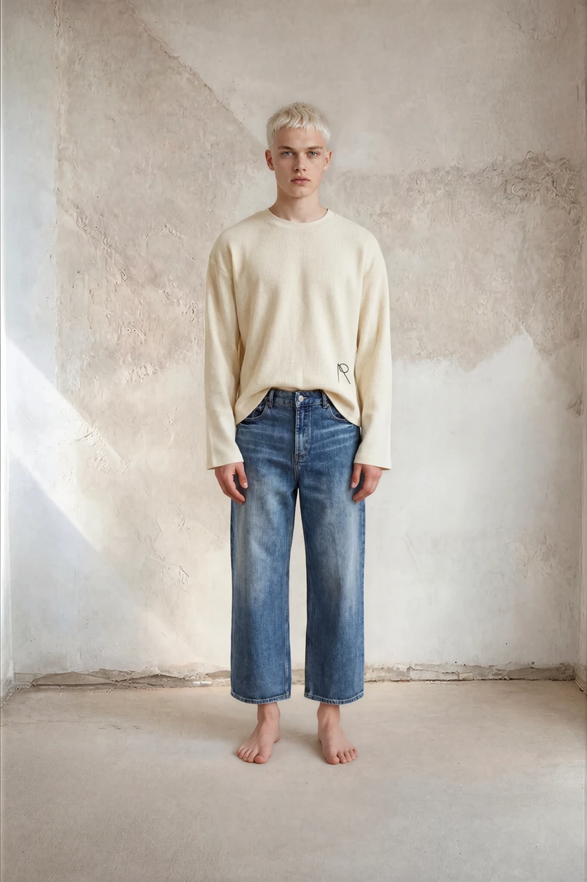 MAGLIETTA WAFFLE OVERSIZED CON BORDI RAW A MANICHE LUNGHE